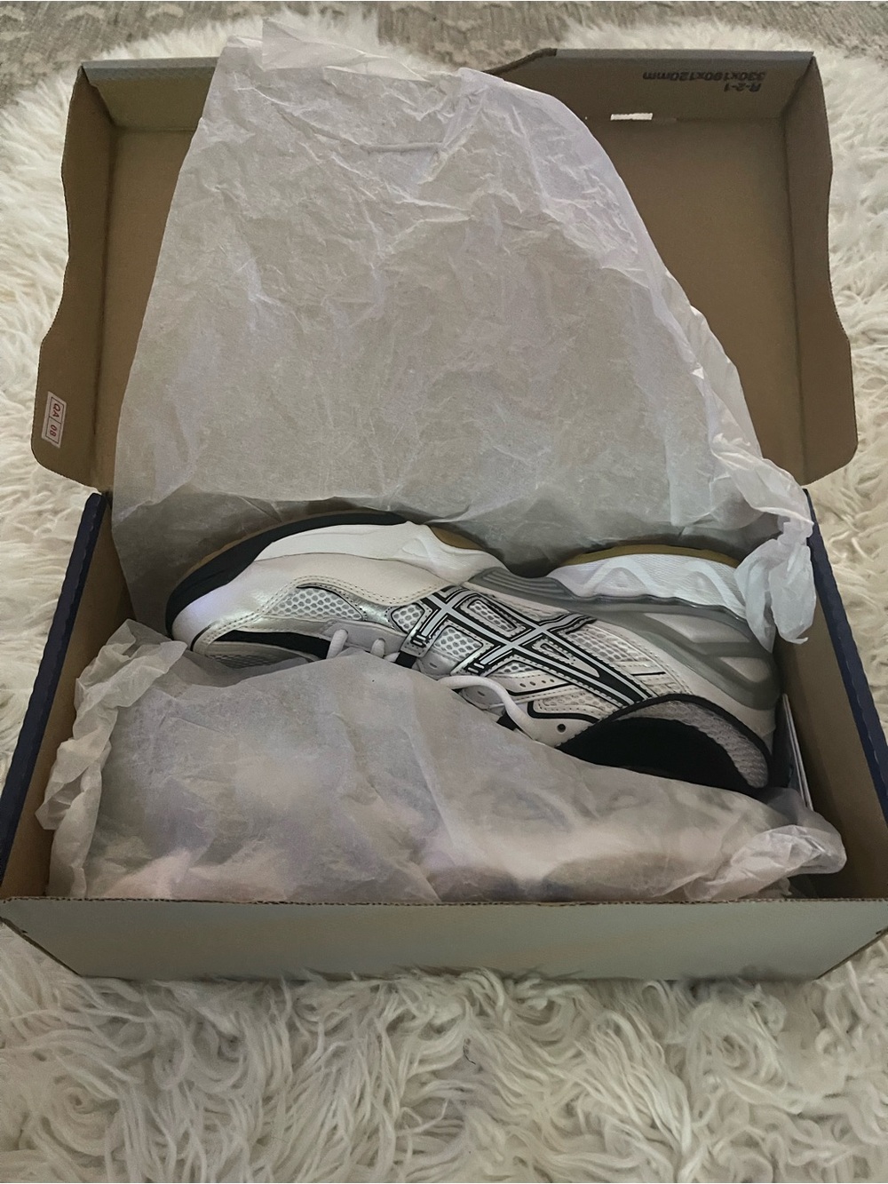 ASICS White and Black Mesh Running Shoe with Gray Accents